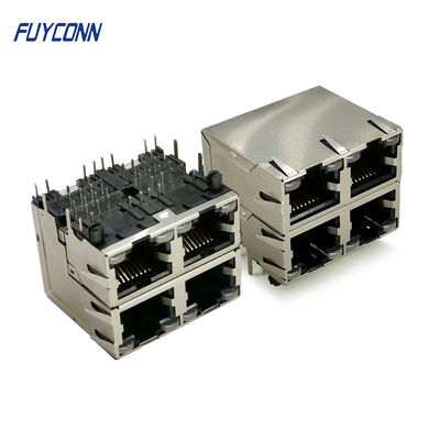 conector do Pin RJ45 do PWB 32 dos portos 2x2 4 com luz verde amarela do diodo emissor de luz