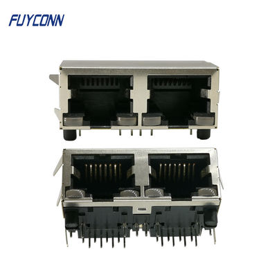 2 conector RJ45 fêmea do ângulo direito do PWB do Pin dos portos 16 com isolador de PBT
